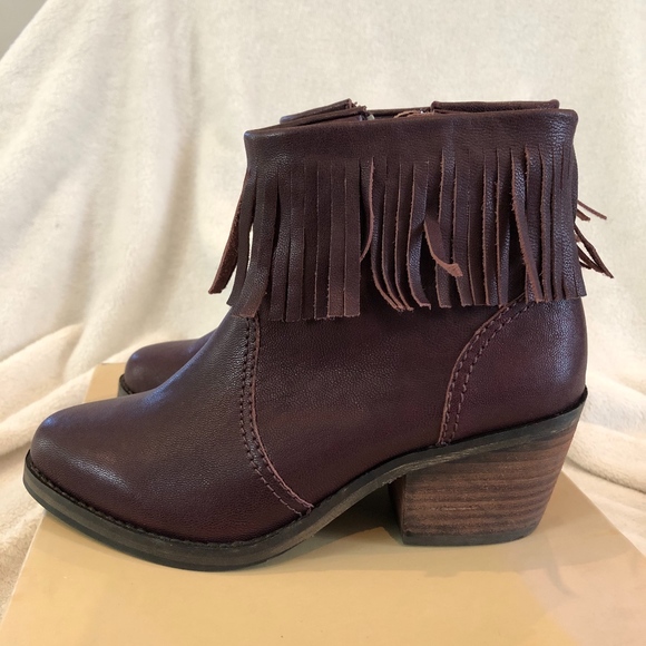 Lucy Wine Fringe Leather Boots - Picture 1 of 6